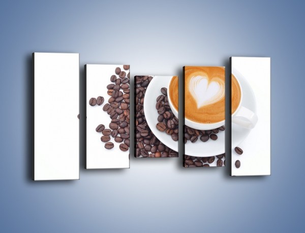Obraz na płótnie – Miłość i kawa na białym tle – pięcioczęściowy JN633W2