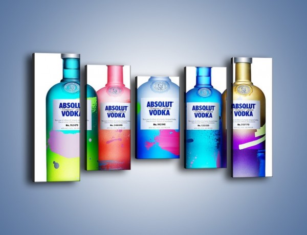 Obraz na płótnie – Kolorowe butelki absolut – pięcioczęściowy JN749W2