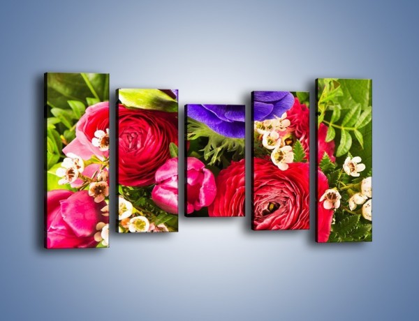Obraz na płótnie – Wiązanka z kolorowych ogrodowych kwiatów – pięcioczęściowy K035W2