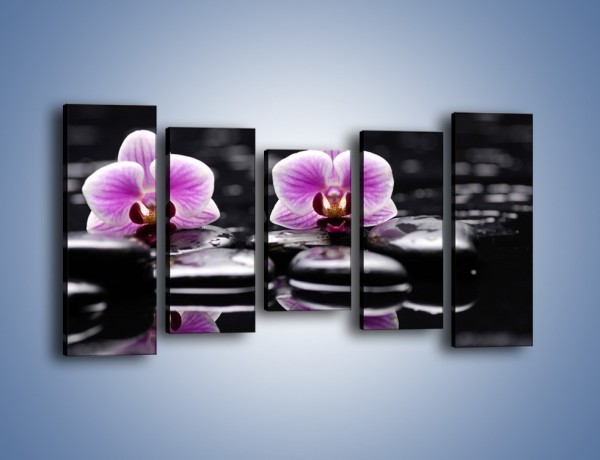 Obraz na płótnie – Duet kwiatowy i czarna woda – pięcioczęściowy K1029W2