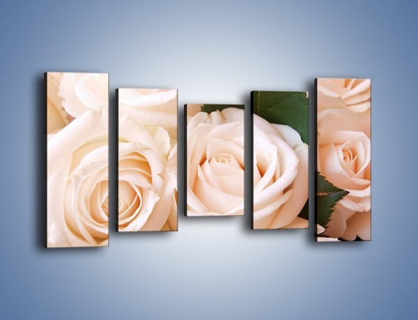 Obraz na płótnie – Liść wśród bezowych róż – pięcioczęściowy K104W2