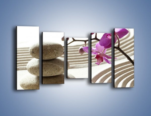 Obraz na płótnie – Kamień piasek i kwiat – pięcioczęściowy K435W2