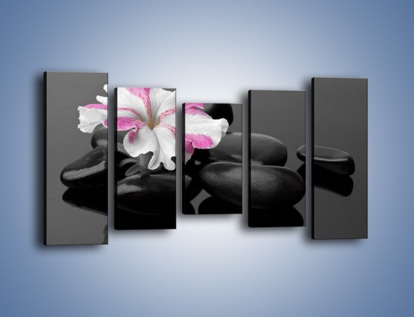 Obraz na płótnie – Czarna tafla z kwiatem – pięcioczęściowy K520W2