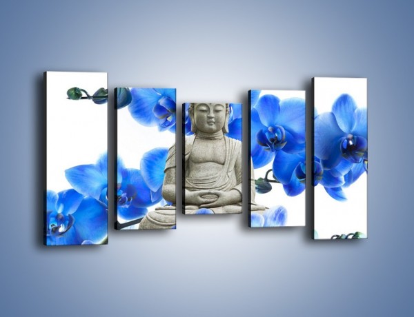 Obraz na płótnie – Niebieskie storczyki lubią buddę – pięcioczęściowy K600W2