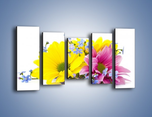Obraz na płótnie – Niezapominajki wśród kwiatów – pięcioczęściowy K604W2