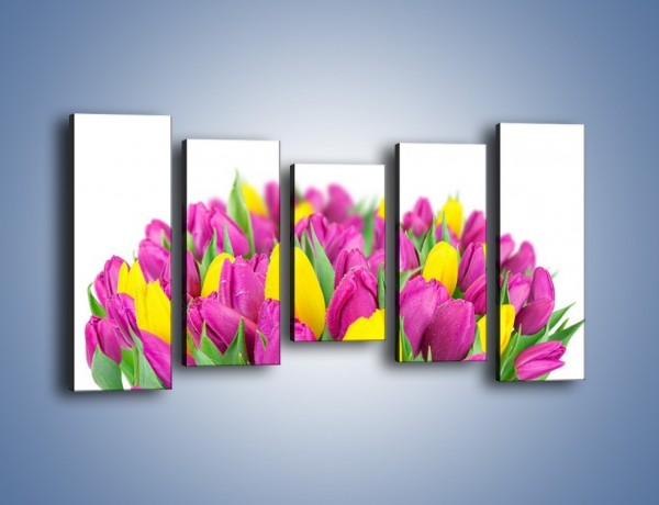 Obraz na płótnie – Bukiet fioletowo-żółtych tulipanów – pięcioczęściowy K778W2