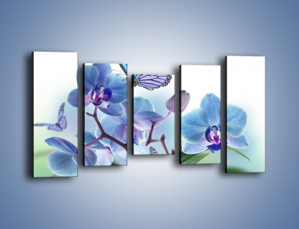 Obraz na płótnie – Niebieskie motyle jak niebieskie kwiaty – pięcioczęściowy K784W2