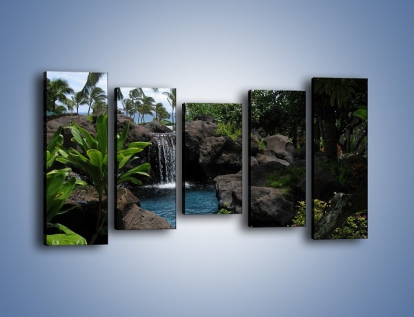 Obraz na płótnie – Wodospad wśród palm – pięcioczęściowy KN208W2