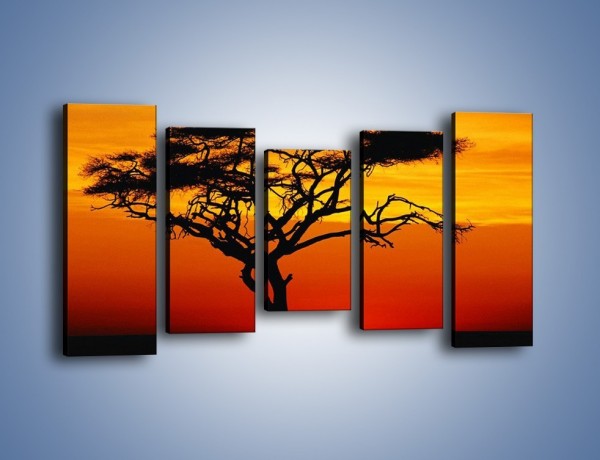 Obraz na płótnie – Zachód słońca i drzewo – pięcioczęściowy KN307W2