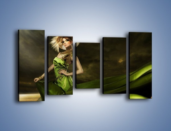 Obraz na płótnie – Kobieta ubrana w zieleń – pięcioczęściowy L098W2