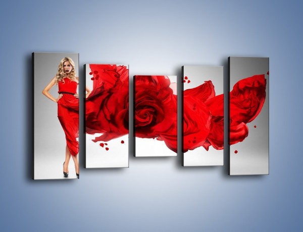 Obraz na płótnie – Czerwona róża i kobieta – pięcioczęściowy L144W2