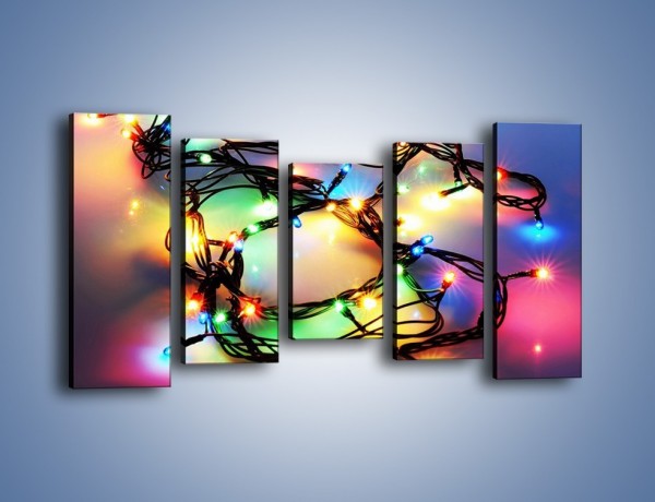 Obraz na płótnie – Splatane kolorowe lampki – pięcioczęściowy O199W2