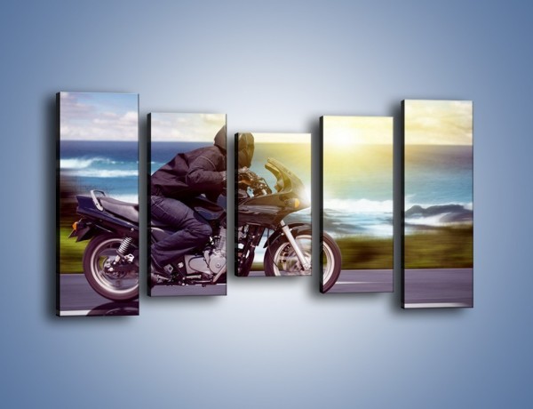 Obraz na płótnie – Jazda motocyklem o wschodzie słońca – pięcioczęściowy TM147W2