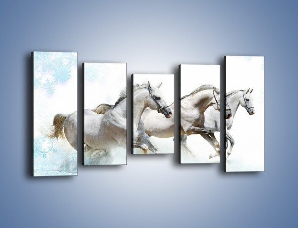 Obraz na płótnie – Końskie trio w zimowym pędzie – pięcioczęściowy Z063W2