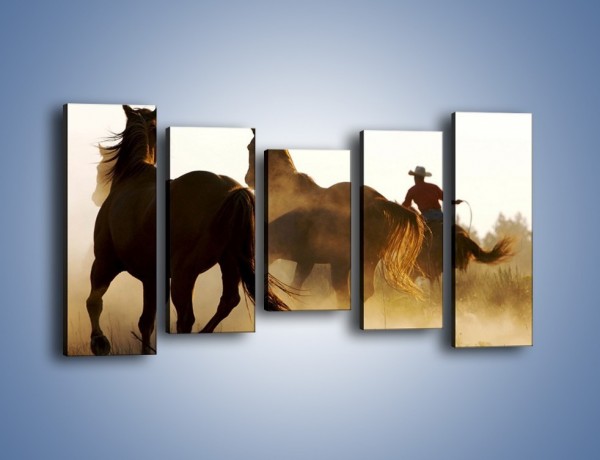 Obraz na płótnie – Cowboy wśród koni – pięcioczęściowy Z206W2