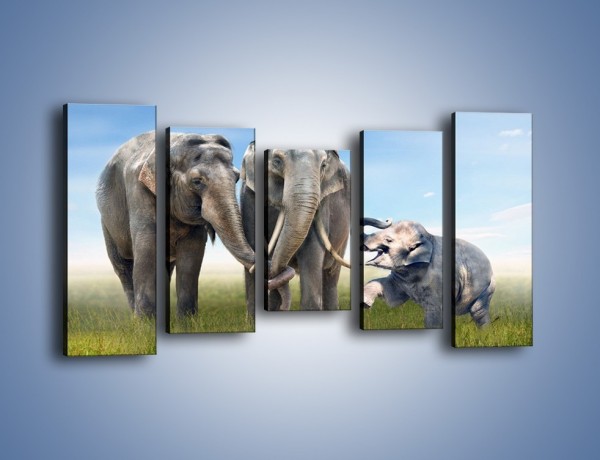 Obraz na płótnie – Przebij łapę ze słoniątkiem – pięcioczęściowy Z208W2