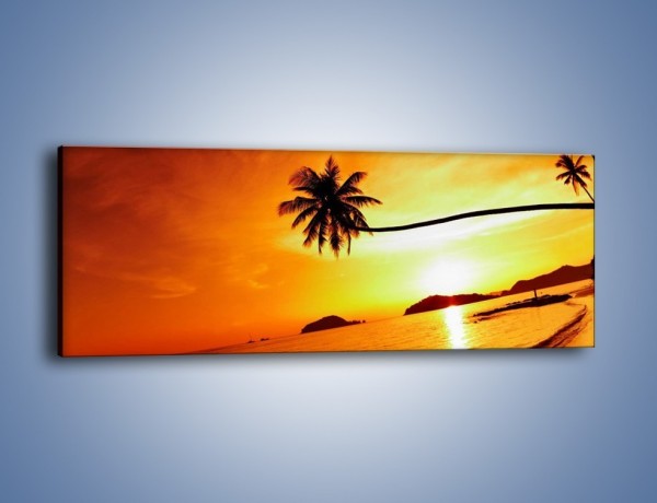 Obraz na płótnie – Palma o zachodzie słońca – jednoczęściowy panoramiczny KN1077