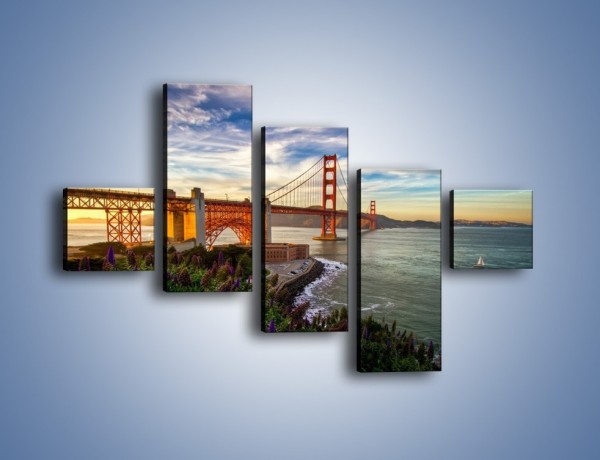 Obraz na płótnie – Most Golden Gate o zachodzie słońca – pięcioczęściowy AM332W3