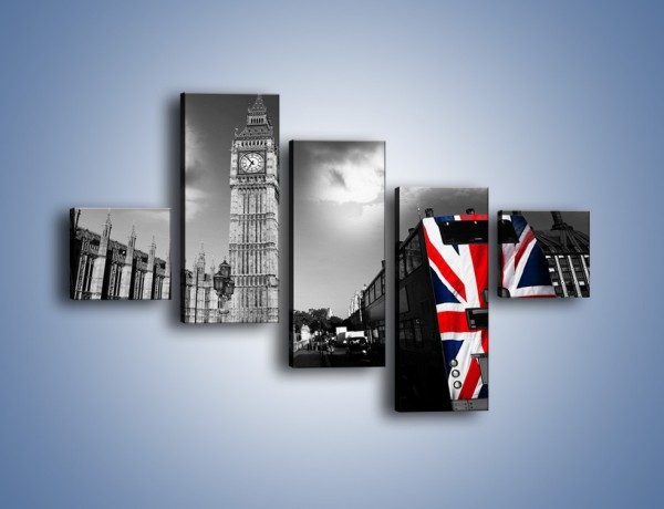 Obraz na płótnie – Big Ben i autobus z flagą UK – pięcioczęściowy AM396W3