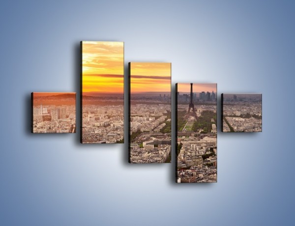 Obraz na płótnie – Zachód słońca nad Paryżem – pięcioczęściowy AM420W3