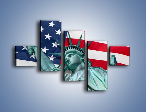 Obraz na płótnie – Statua Wolności na tle flagi USA – pięcioczęściowy AM435W3