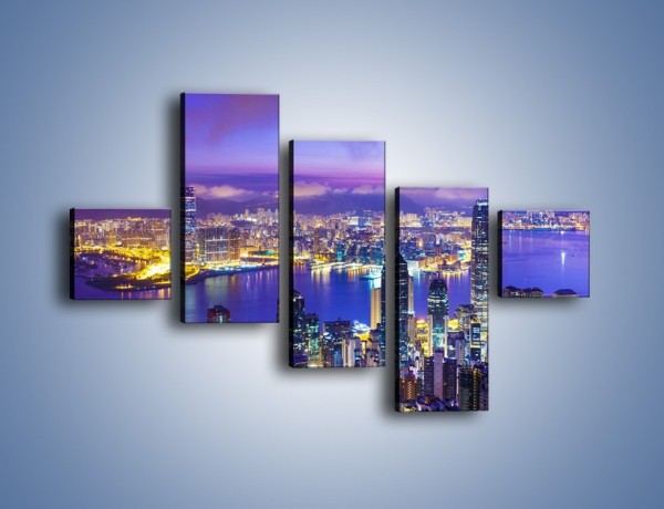Obraz na płótnie – Wieczorna panorama Hong Kongu – pięcioczęściowy AM505W3