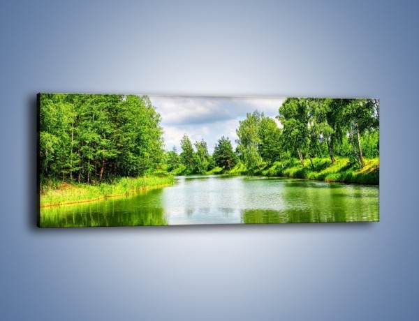 Obraz na płótnie – Spokojna woda i las – jednoczęściowy panoramiczny KN1086