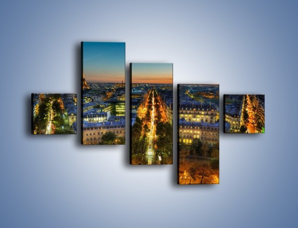 Obraz na płótnie – Rozświetlony Paryż wieczorową porą – pięcioczęściowy AM549W3