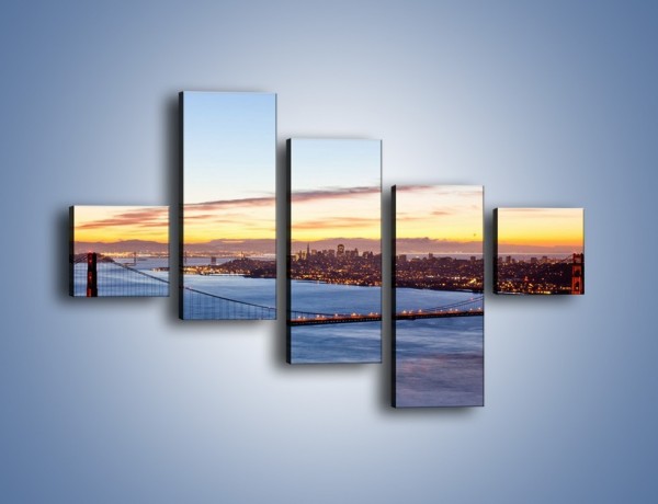 Obraz na płótnie – Most Golden Gate o zachodzie słońca – pięcioczęściowy AM608W3