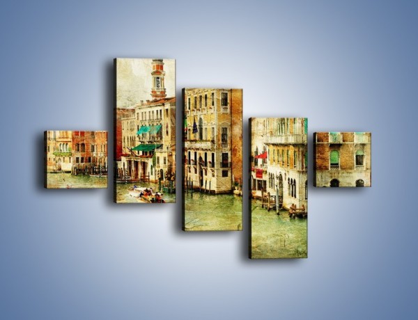 Obraz na płótnie – Weneckie Canal Grande w stylu vintage – pięcioczęściowy AM643W3