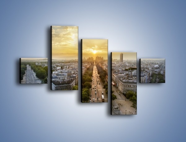 Obraz na płótnie – Zachód słońca nad Paryżem – pięcioczęściowy AM649W3