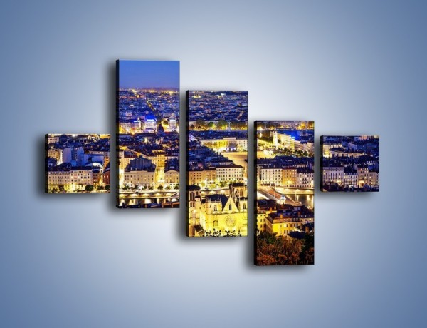 Obraz na płótnie – Nocna panorama Lyonu – pięcioczęściowy AM707W3