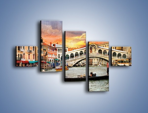 Obraz na płótnie – Most Rialto w Wenecji w stylu vintage – pięcioczęściowy AM711W3