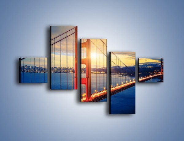 Obraz na płótnie – Zachód słońca nad Mostem Golden Gate – pięcioczęściowy AM738W3