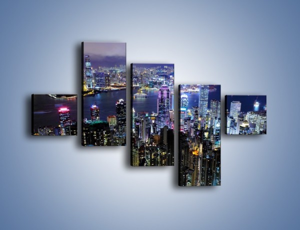 Obraz na płótnie – Nocna panorama Hong Kongu – pięcioczęściowy AM772W3