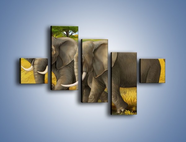 Obraz na płótnie – Rozmowa słoni podczas spaceru – pięcioczęściowy GR334W3