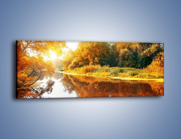 Obraz na płótnie – Woda i jesienne odbicie – jednoczęściowy panoramiczny KN1095A