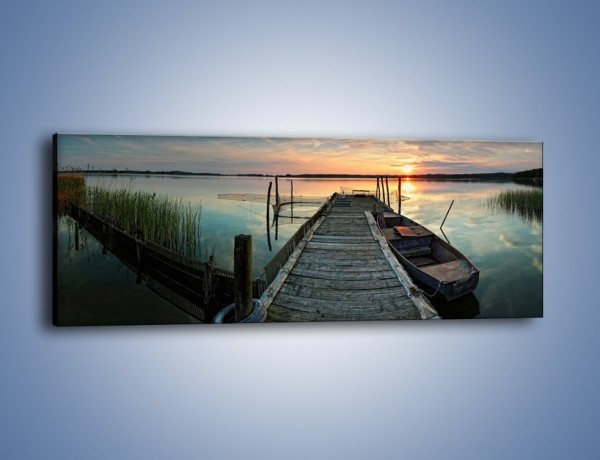 Obraz na płótnie – Stary most i łódź – jednoczęściowy panoramiczny KN1096A