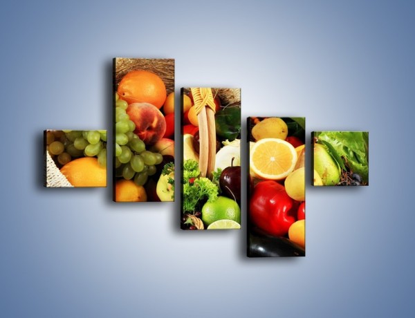 Obraz na płótnie – Kosz pełen owocowo-warzywnego zdrowia – pięcioczęściowy JN059W3