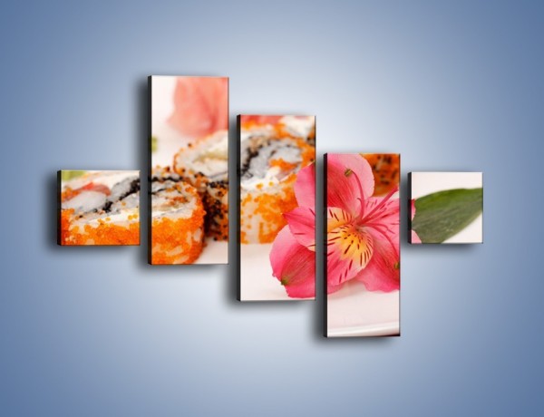 Obraz na płótnie – Sushi z kwiatem – pięcioczęściowy JN354W3