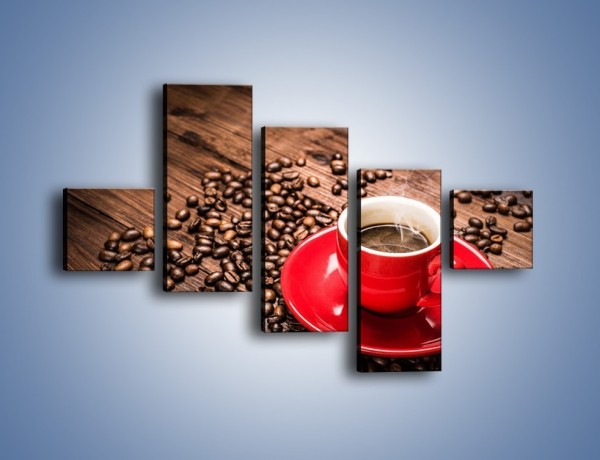 Obraz na płótnie – Kawa w czerwonej filiżance – pięcioczęściowy JN441W3