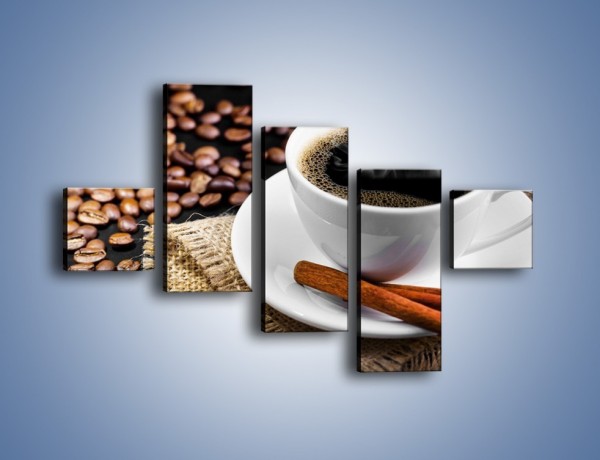 Obraz na płótnie – Kawa z cynamonową laską – pięcioczęściowy JN456W3