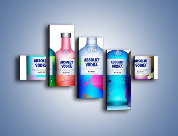 Obraz na płótnie – Kolorowe butelki absolut – pięcioczęściowy JN749W3