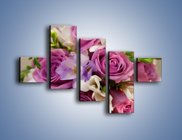 Obraz na płótnie – Piękna wiązanka z lila róż – pięcioczęściowy K034W3