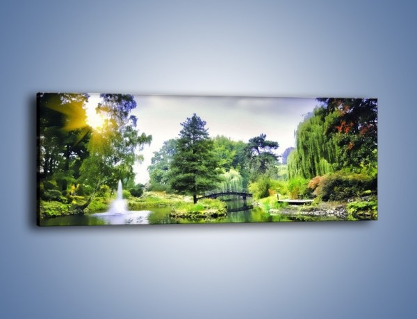 Obraz na płótnie – Drzewka woda i mostek – jednoczęściowy panoramiczny KN1114