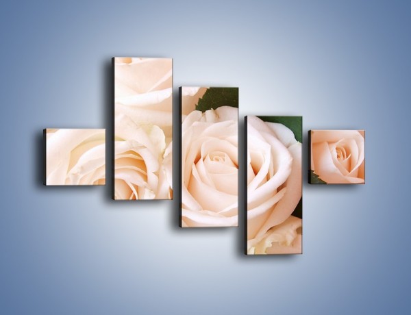 Obraz na płótnie – Liść wśród bezowych róż – pięcioczęściowy K104W3