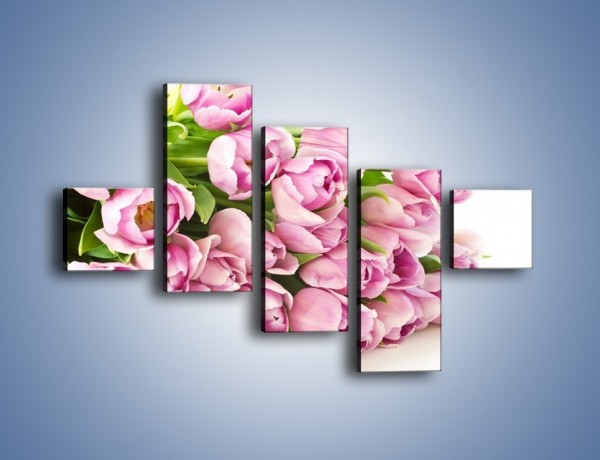Obraz na płótnie – Ścięte tulipany w bieli – pięcioczęściowy K110W3