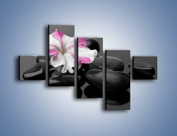Obraz na płótnie – Czarna tafla z kwiatem – pięcioczęściowy K520W3