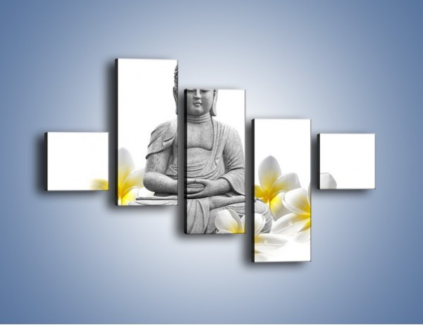 Obraz na płótnie – Budda w białych kwiatach – pięcioczęściowy K599W3