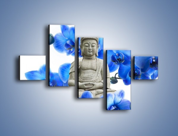 Obraz na płótnie – Niebieskie storczyki lubią buddę – pięcioczęściowy K600W3